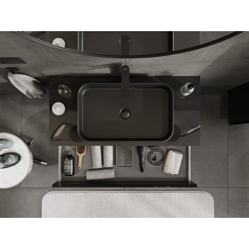 Mexen Orio dulap de baie sub chiuvetă 100 cm cu blat, 2 sertare, negru lucios - 91A10-10047-2-BFFC70
