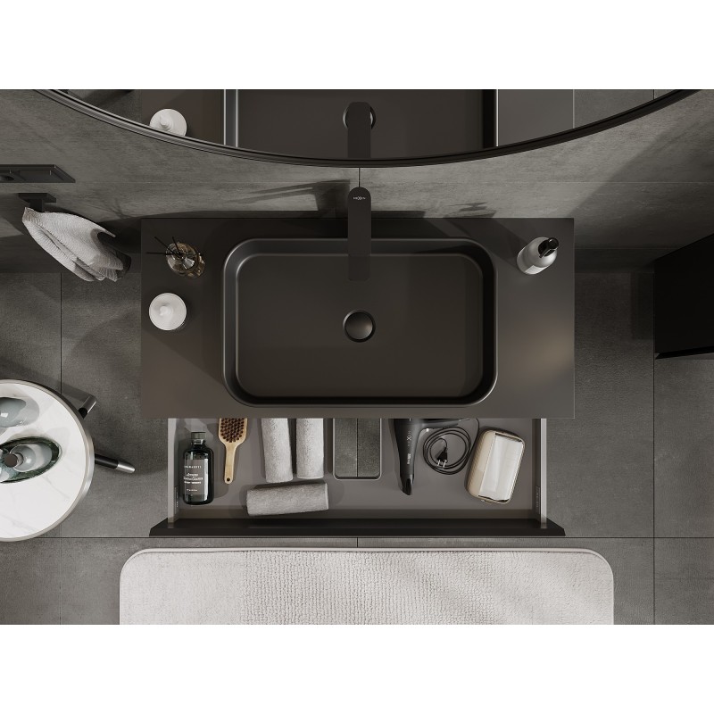 Mexen Orio dulap baie sub chiuvetă 100 cm cu blat, 2 sertare, negru mat - 91A10-10047-2-BFFC71