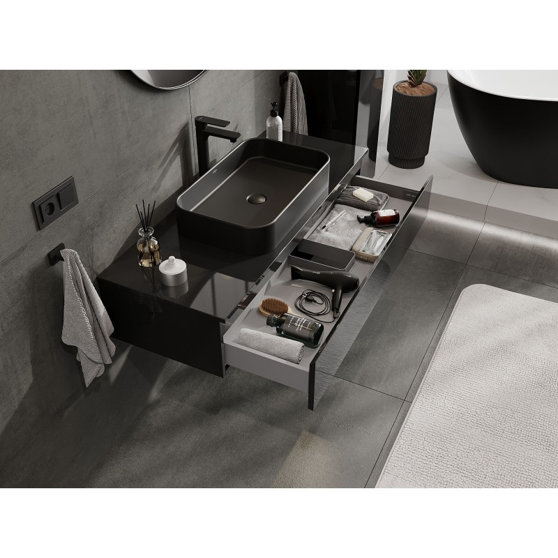 Mexen Orio dulap de baie sub chiuvetă 120 cm cu blat, 1 sertar, negru lucios - 91A10-12023-1-BFC70