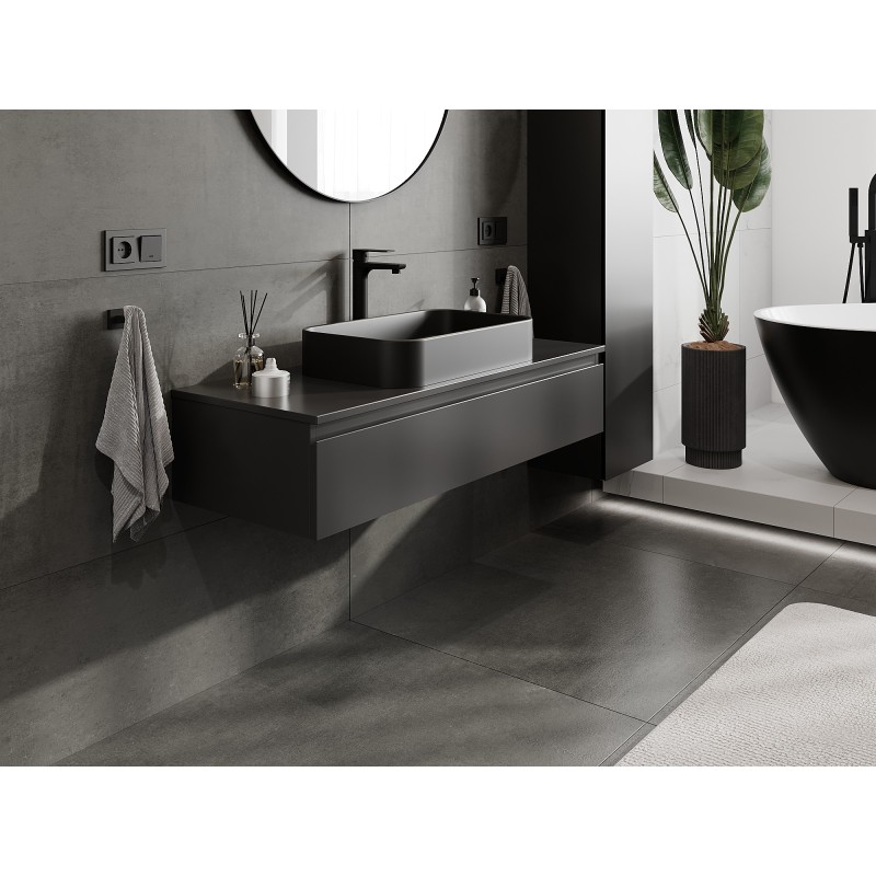 Mexen Orio 120 cm-es fürdőszobai mosdószekrény pulttal, 1 fiók, fekete matt - 91A10-12023-1-BFC71