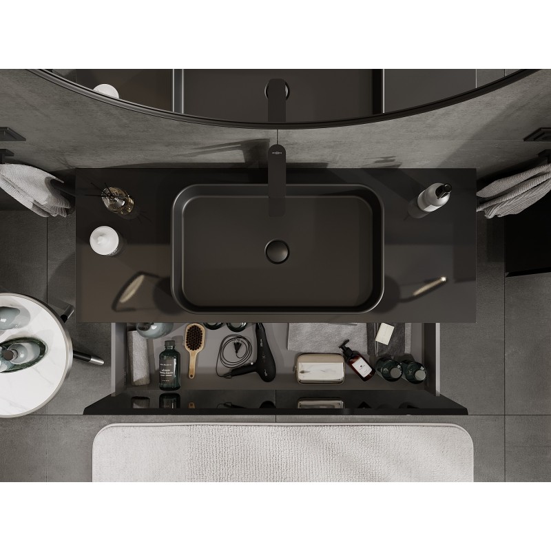 Mexen Orio dulap baie sub chiuvetă 120 cm cu blat, 1 sertar, negru lucios - 91A10-12047-1-BFC70