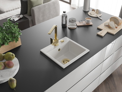 Mexen Milo egymedencés gránit mosogató Rita konyhai csapteleppel, fehér - 6505-20-670300-50