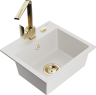 Mexen Milo chiuvetă de granit cu 1 compartiment și baterie de bucătărie Rita, alb - 6505-20-670300-50