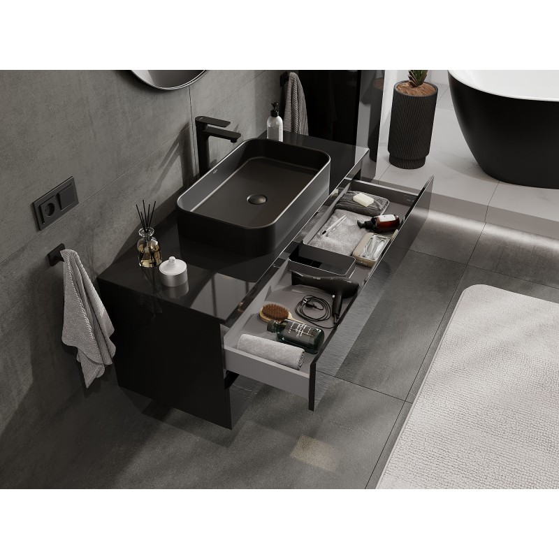 Mexen Orio dulap baie sub lavoar 120 cm cu blat, 2 sertare, negru lucios - 91A10-12047-2-BFFC70