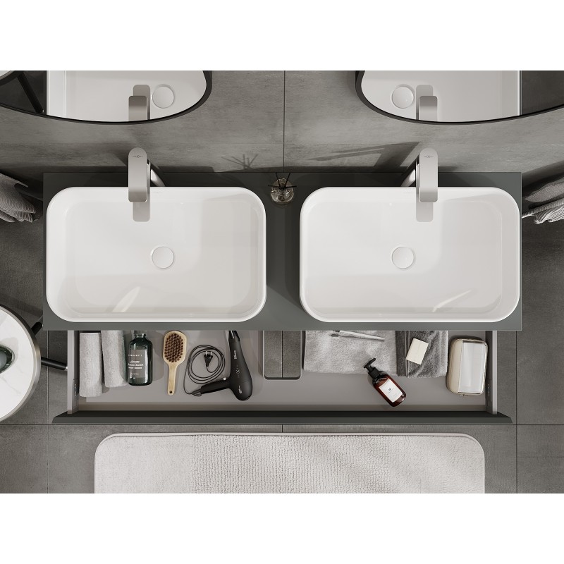 Mexen Orio fürdőszobai szekrény mosdó alá 140 cm munkalappal, 1 fiók, matt grafit - 91A10-14023-1-BFC66