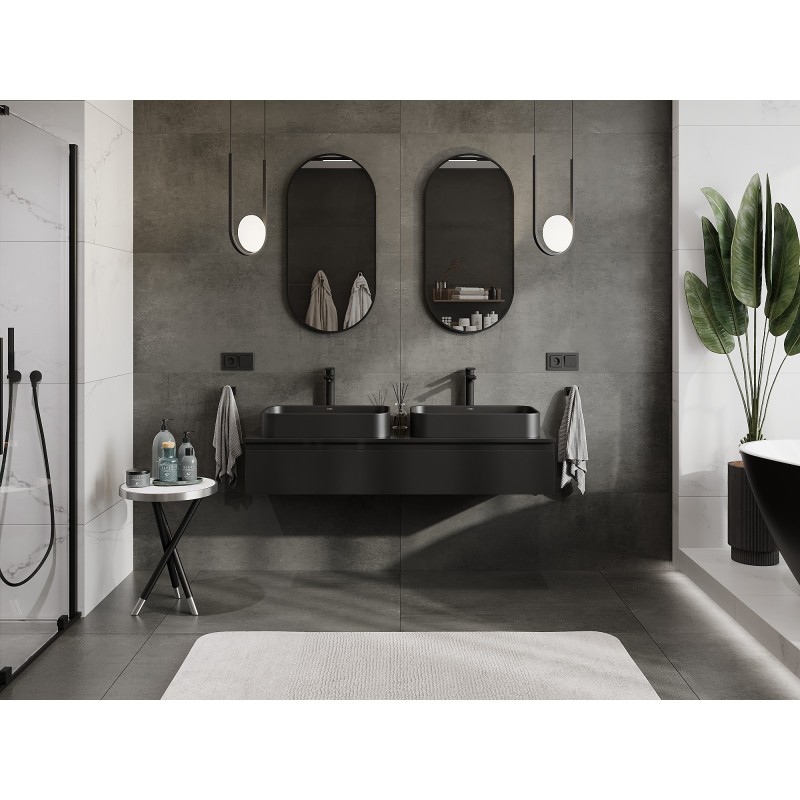 Mexen Orio dulap baie sub lavoar 140 cm cu blat, 1 sertar, negru lucios - 91A10-14023-1-BFC70