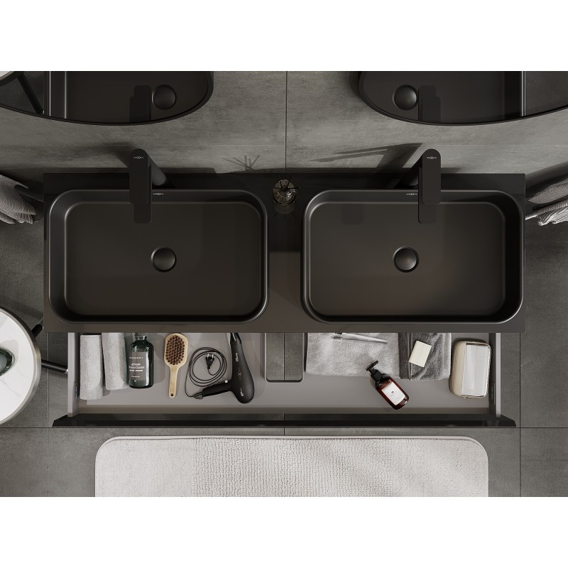 Mexen Orio dulap baie sub lavoar 140 cm cu blat, 1 sertar, negru lucios - 91A10-14023-1-BFC70