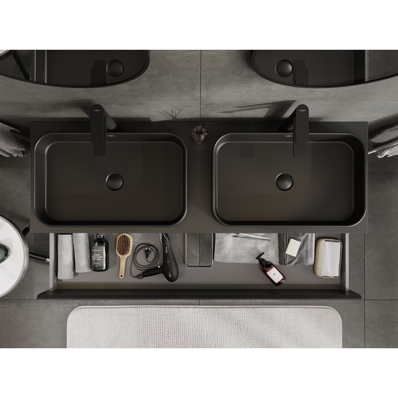 Mexen Orio dulap baie sub chiuvetă 140 cm cu blat, 2 sertare, negru mat - 91A10-14047-2-BFFC71