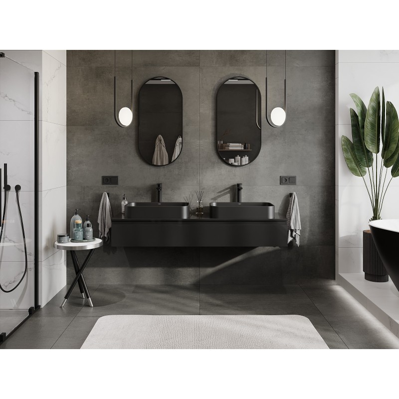 Mexen Orio dulap baie sub chiuvetă 160 cm cu blat, 1 sertar, negru lucios - 91A10-16023-1-BFC70