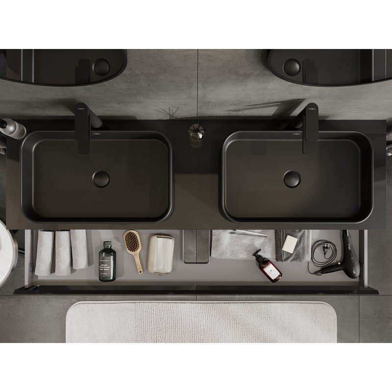 Mexen Orio fürdőszobai szekrény 160 cm-es mosdó alatti, 1 fiók, fekete fényes - 91A10-16023-1-BFC70