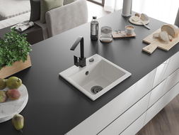 Mexen Milo gránit mosogató 1-medencés Rita konyhai csapteleppel, fehér - 6505-20-670300-70