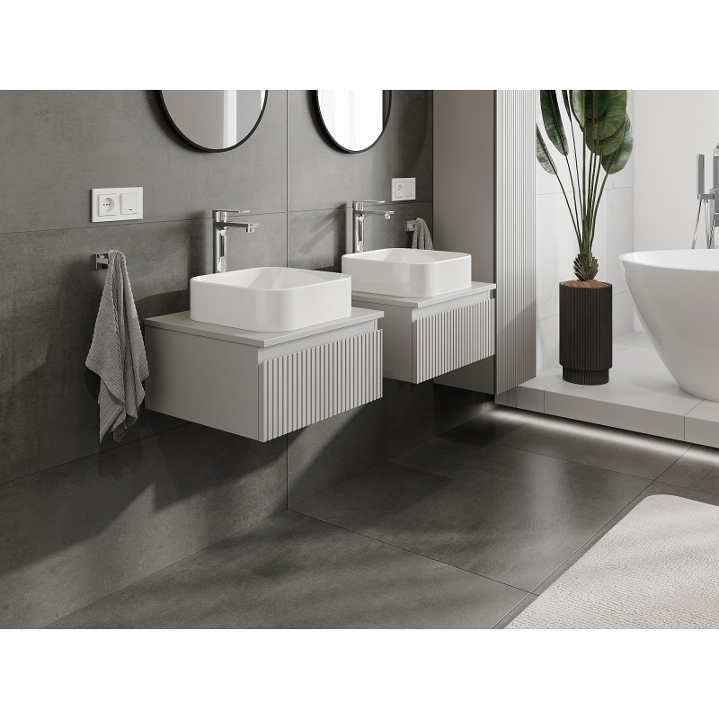 Mexen Rivel dulap baie sub lavoar 50 cm cu blat, 1 sertar, riflat, gri mat - 91A20-05023-1-BFC62