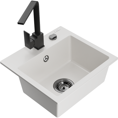 Mexen Milo 1-medencés gránit mosogatótálca Rita konyhai csapteleppel, fehér - 6505-20-670300-70