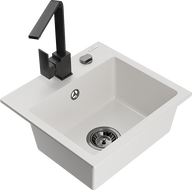 Mexen Milo chiuvetă din granit cu 1 compartiment și baterie de bucătărie Rita, alb - 6505-20-670300-70