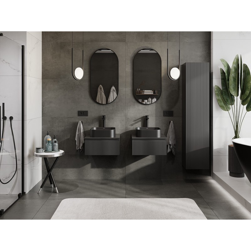 Mexen Rivel dulap baie sub chiuvetă 50 cm cu blat, 1 sertar, canelat, negru mat - 91A20-05023-1-BFC71