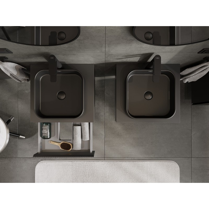 Mexen Rivel fürdőszobai mosdószekrény 50 cm munkalappal, 1 fiók, redőzött, fekete matt - 91A20-05023-1-BFC71