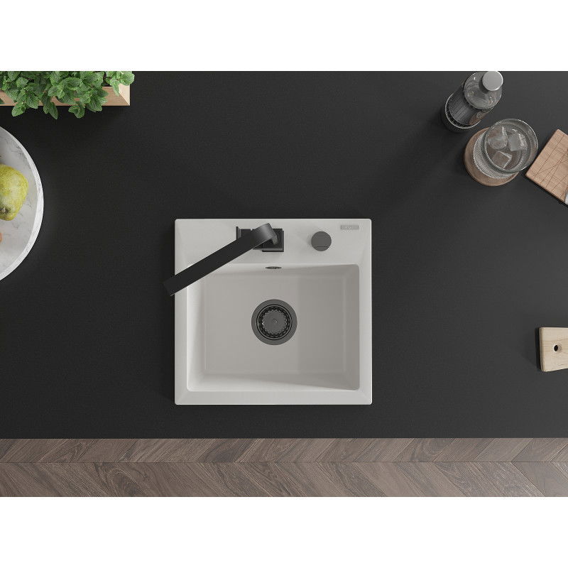 Mexen Milo gránit mosogató 1-medencés Rita konyhai csapteleppel, fehér - 6505-20-670300-70