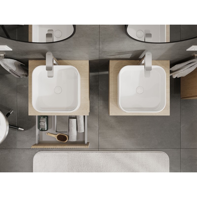 Mexen Rivel dulap baie pentru lavoar 50 cm cu blat, 1 sertar, cu riflaj, stejar - 91A20-05023-1-BFC81