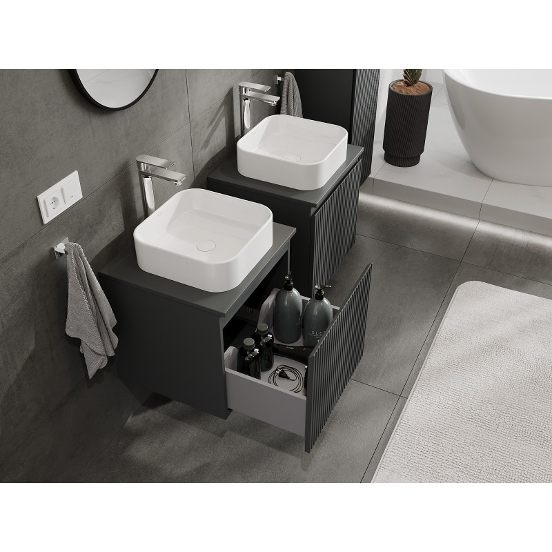 Mexen Rivel dulap baie de 50 cm cu blat, 1 sertar, cu caneluri, grafit mat - 91A20-05047-1-BFC66