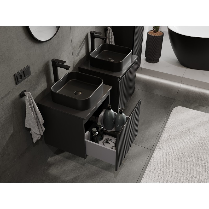 Mexen Rivel dulap baie sub lavoar 50 cm cu blat, 1 sertar, canelat, negru mat - 91A20-05047-1-BFC71