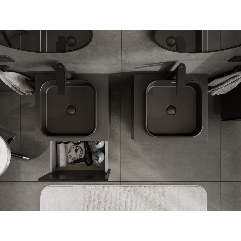 Mexen Rivel fürdőszobai szekrény mosdókagyló alá, 50 cm, fedlappal, 1 fiókos, bordázott, fekete matt - 91A20-05047-1-BFC71