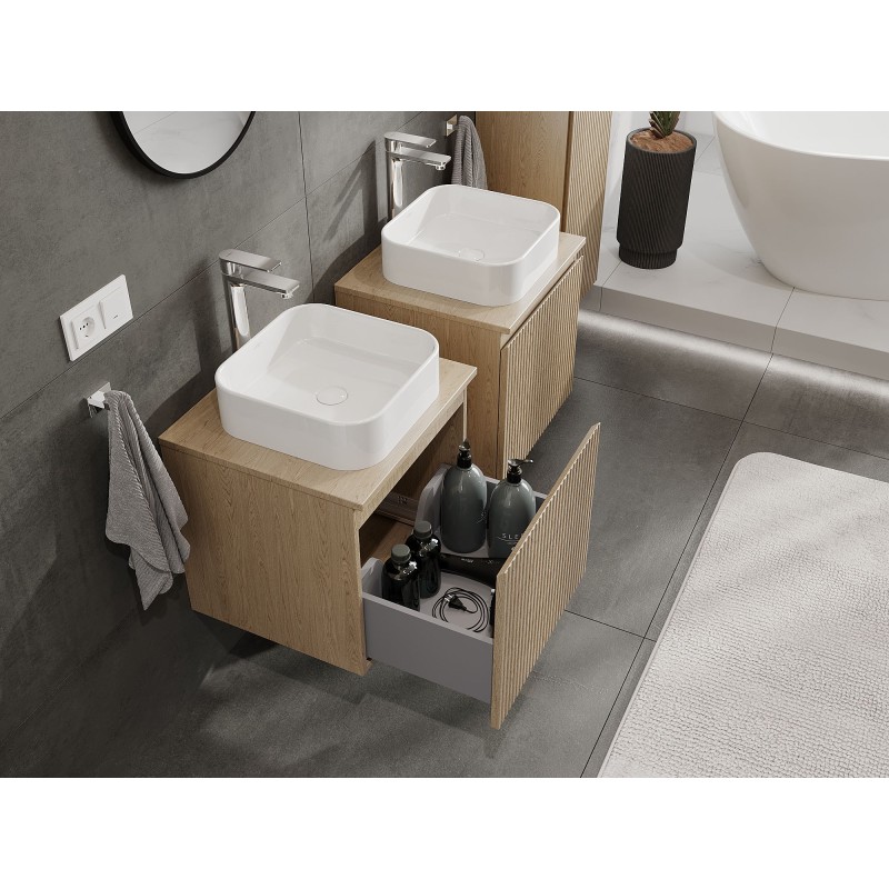 Mexen Rivel dulap baie pentru lavoar de 50 cm cu blat, 1 sertar, canelat, stejar - 91A20-05047-1-BFC81