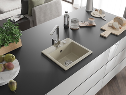 Mexen Milo egymedencés gránit mosogató Rita konyhai csapteleppel, bézs - 6505-69-670300-00