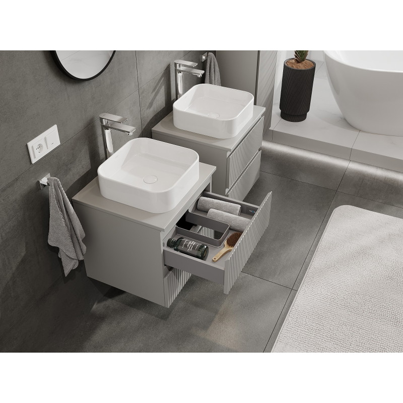 Mexen Rivel dulap de baie sub lavoar 50 cm cu blat, 2 sertare, cu fațet rugos, gri mat - 91A20-05047-2-BFFC62