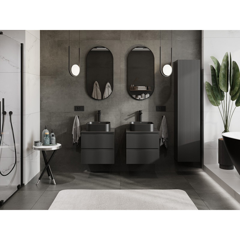 Mexen Rivel dulap baie cu blat pentru chiuvetă, 50 cm, 2 sertare, cu textură canelată, negru mat - 91A20-05047-2-BFFC71