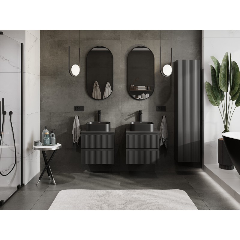 Mexen Rivel dulap baie sub chiuvetă 50 cm cu blat, 2 sertare, canelat, negru mat - 91A20-05047-2-BFFC71