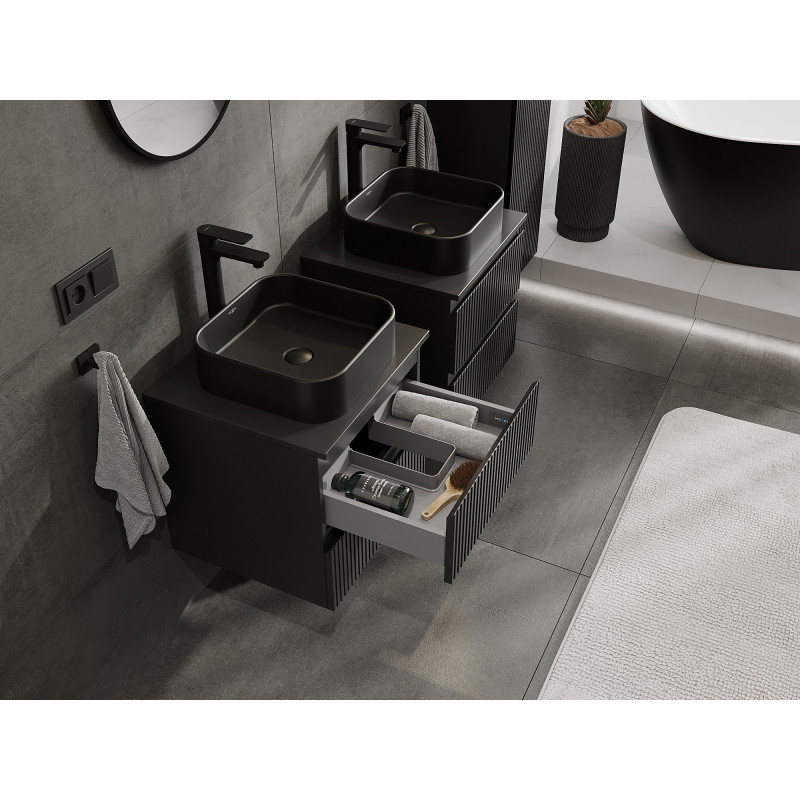 Mexen Rivel dulap baie cu blat pentru chiuvetă, 50 cm, 2 sertare, cu textură canelată, negru mat - 91A20-05047-2-BFFC71