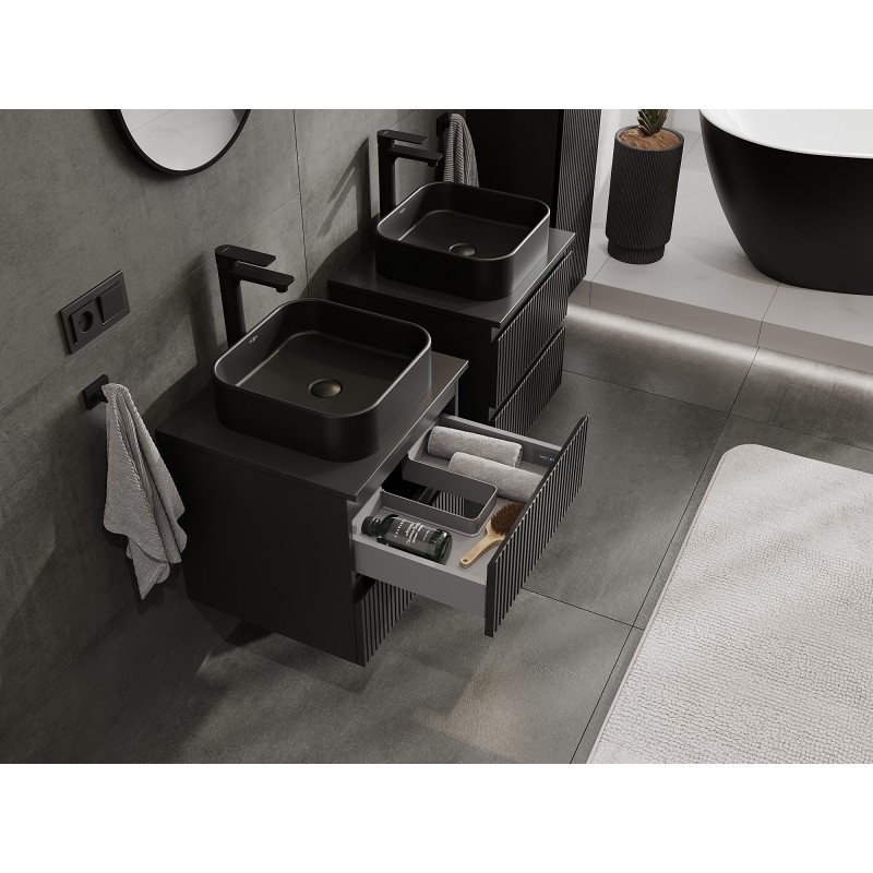Mexen Rivel dulap baie sub chiuvetă 50 cm cu blat, 2 sertare, canelat, negru mat - 91A20-05047-2-BFFC71
