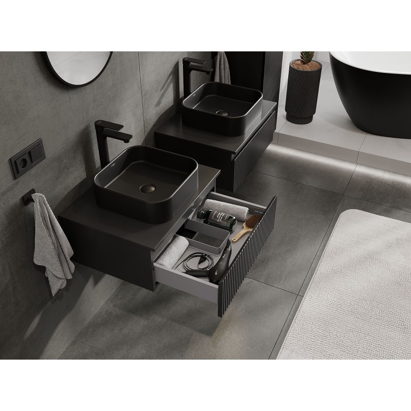 Mexen Rivel dulap de baie sub lavoar 60 cm cu blat, 1 sertar, canelat, negru mat - 91A20-06023-1-BFC71