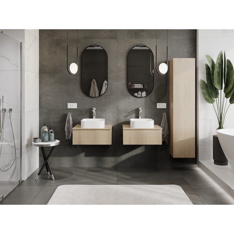 Mexen Rivel dulap baie sub lavoar 60 cm cu blat, 1 sertar, canelat, stejar - 91A20-06023-1-BFC81