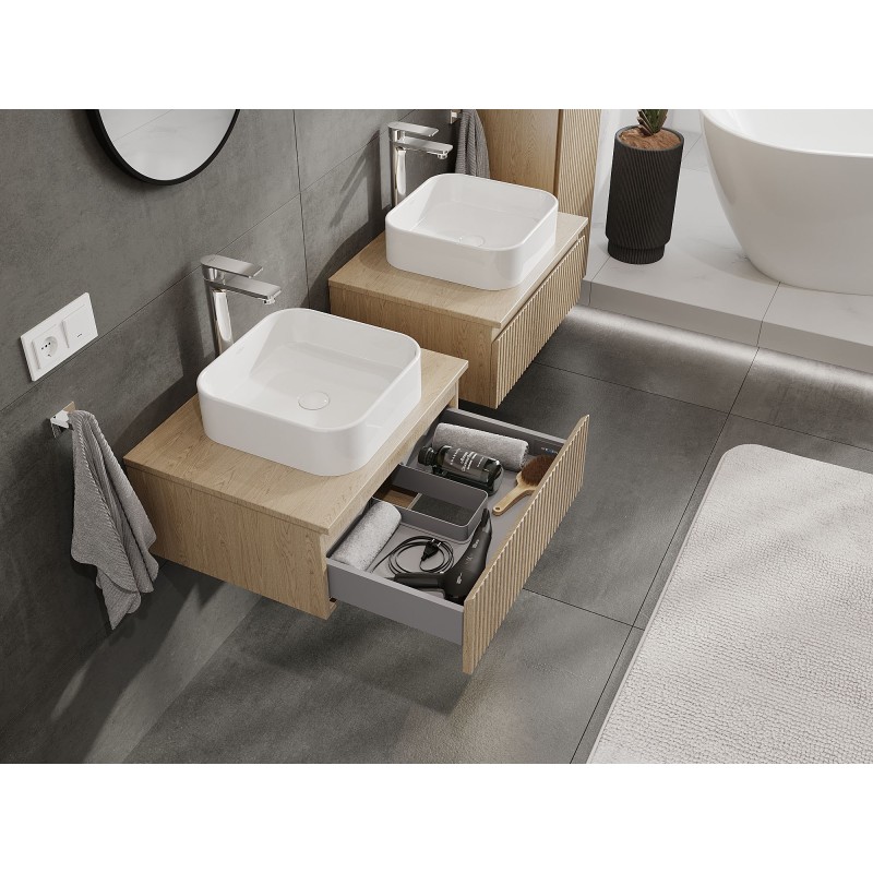 Mexen Rivel dulap baie sub lavoar 60 cm cu blat, 1 sertar, canelat, stejar - 91A20-06023-1-BFC81