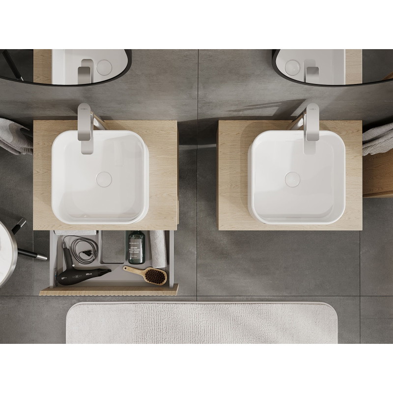Mexen Rivel fürdőszobai mosdó alatti szekrény 60 cm munkalappal, 1 fiók, barázdált, tölgy - 91A20-06023-1-BFC81
