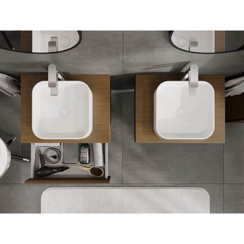 Mexen Rivel fürdőszobai szekrény mosdó alá 60 cm-es lappal, 1 fiók, barázdált, dió - 91A20-06023-1-BFC86