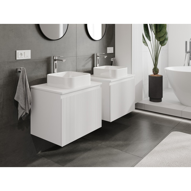 Mexen Rivel dulap de baie pentru lavoar de 60 cm cu blat, 1 sertar, cu structură canelată, alb mat - 91A20-06047-1-BFC01