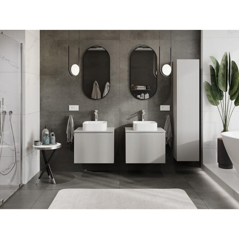 Mexen Rivel dulap baie sub lavoar 60 cm cu blat, 1 sertar, riflat, gri mat - 91A20-06047-1-BFC62