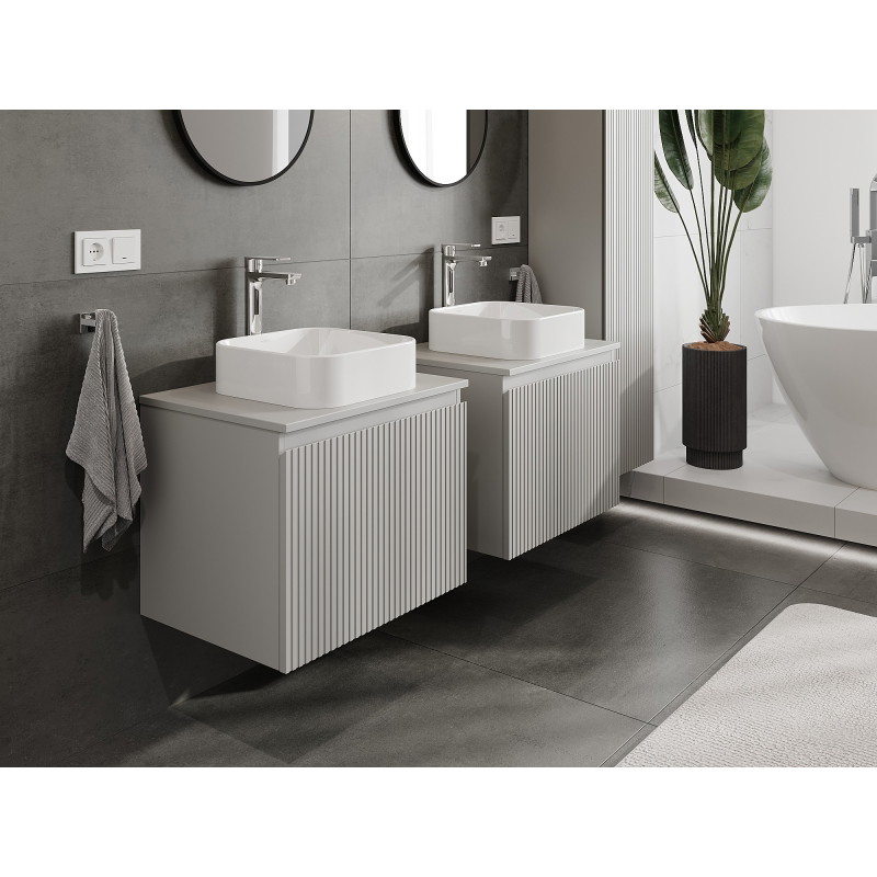 Mexen Rivel dulap baie sub lavoar 60 cm cu blat, 1 sertar, riflat, gri mat - 91A20-06047-1-BFC62