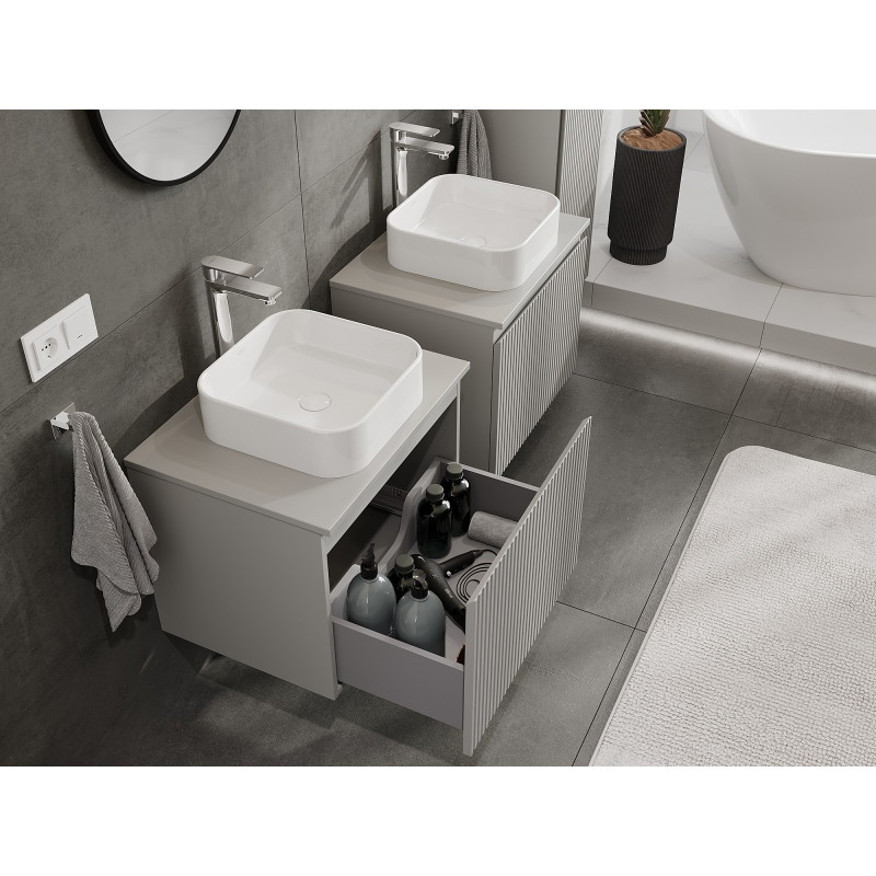 Mexen Rivel dulap baie sub lavoar 60 cm cu blat, 1 sertar, riflat, gri mat - 91A20-06047-1-BFC62