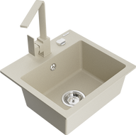 Mexen Milo chiuvetă de bucătărie din granit cu 1 compartiment și baterie de bucătărie Rita, bej - 6505-69-670300-69