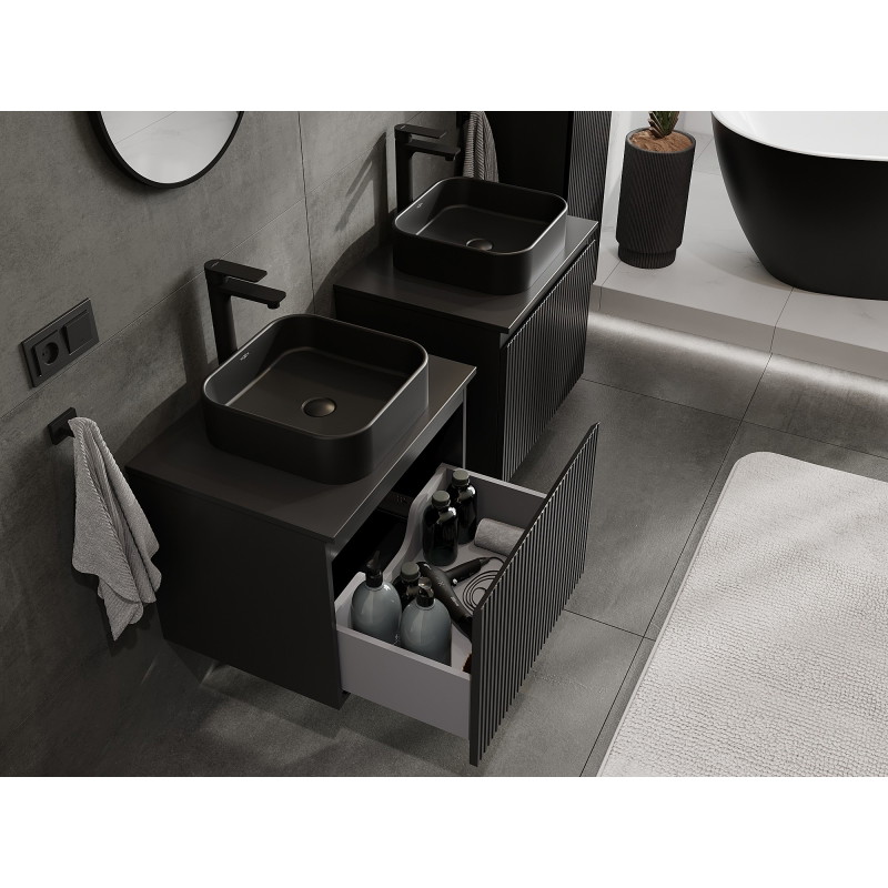 Mexen Rivel dulap baie de 60 cm cu blat, 1 sertar, cu fațetare, negru mat - 91A20-06047-1-BFC71