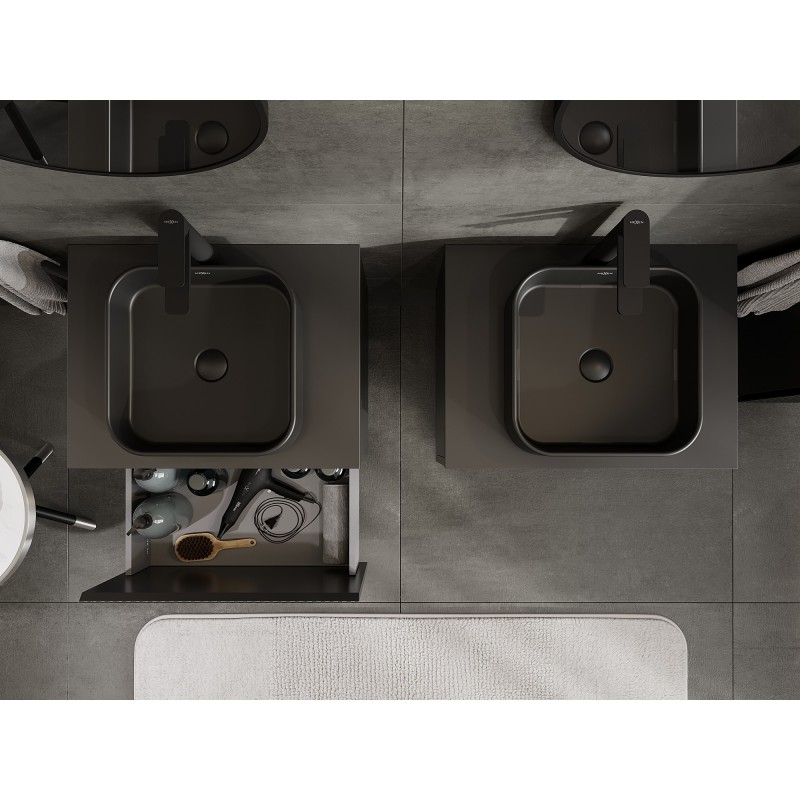 Mexen Rivel dulap baie sub chiuvetă 60 cm cu blat, 1 sertar, canelat, negru mat - 91A20-06047-1-BFC71