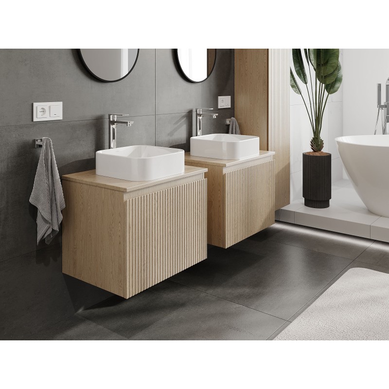 Mexen Rivel dulap baie sub chiuvetă 60 cm cu blat, 1 sertar, canelat, stejar - 91A20-06047-1-BFC81