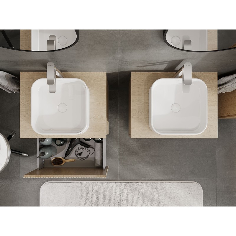 Mexen Rivel fürdőszobai szekrény mosdó alá 60 cm munkalappal, 1 fiók, bordázott, tölgy - 91A20-06047-1-BFC81