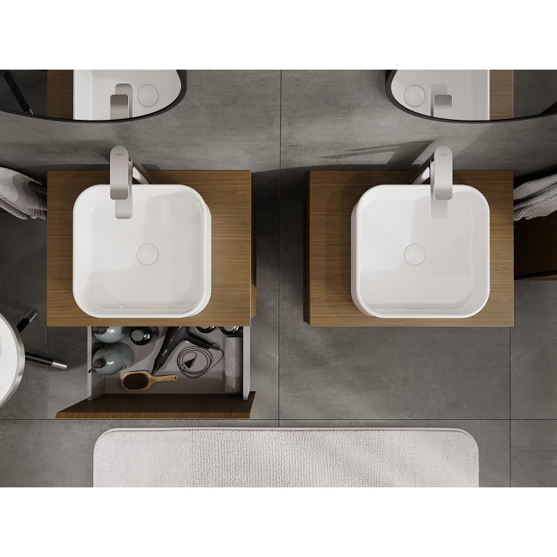 Mexen Rivel dulap baie sub lavoar 60 cm cu blat, 1 sertar, canelat, nuc - 91A20-06047-1-BFC86