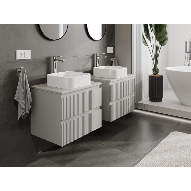 Mexen Rivel dulap baie sub chiuvetă 60 cm cu blat, 2 sertare, canelată, gri mat - 91A20-06047-2-BFFC62