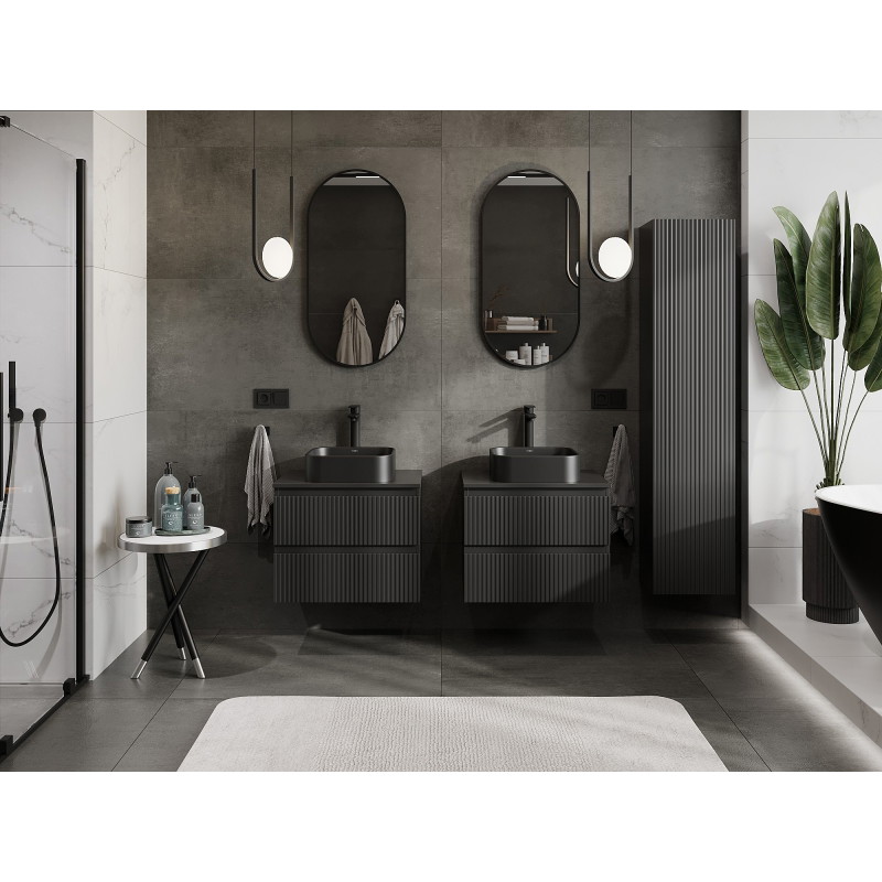 Mexen Rivel dulap de baie de 60 cm cu blat, 2 sertare, cu caneluri, negru mat - 91A20-06047-2-BFFC71