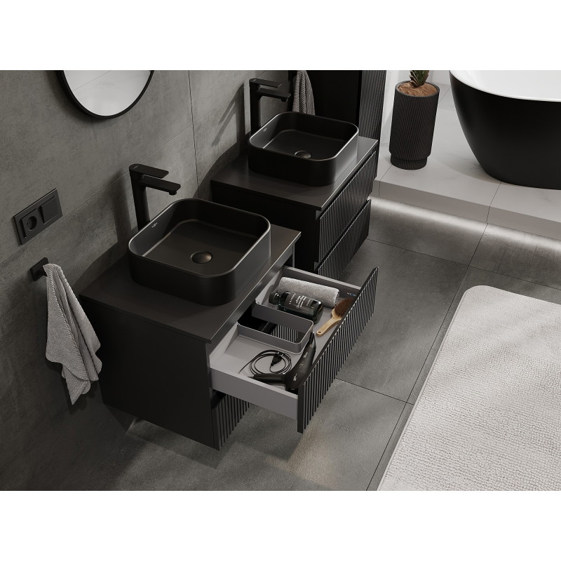 Mexen Rivel dulap de baie de 60 cm cu blat, 2 sertare, cu caneluri, negru mat - 91A20-06047-2-BFFC71